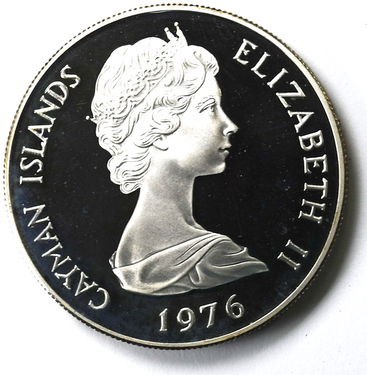 1976 Cayman Islands 2 Two Dollars Proof Sterling Silver Coin KM# 7