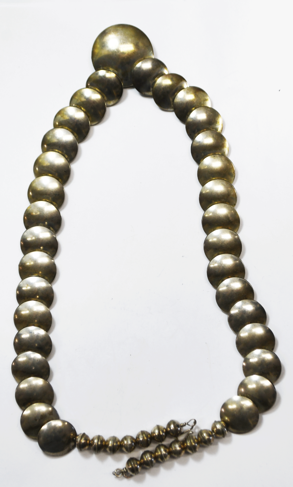 Sterling Silver Graduated Handmade Bead Disc Rays 21.5" Necklace 8-30mm