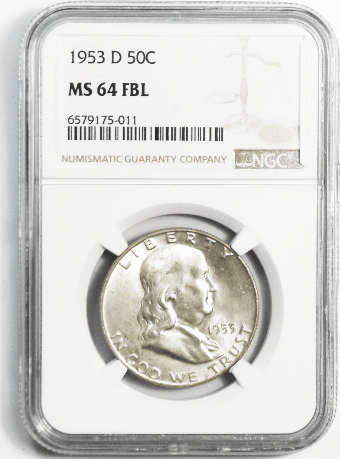 1953 D 50c Franklin Silver Half Dollar Fifty Cents NGC MS64 FBL Uncirculated