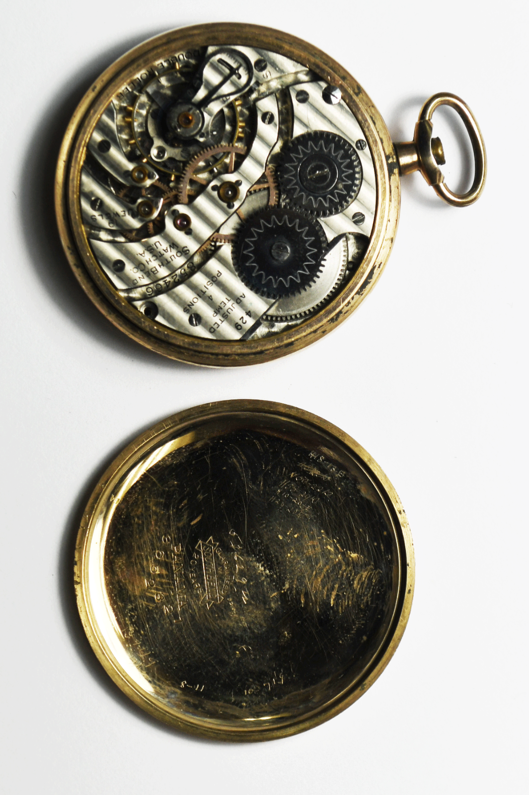 1916 South Bend 429 OF 19J DR 20yr GF Pocket Watch Size 12 Missing Crown Running