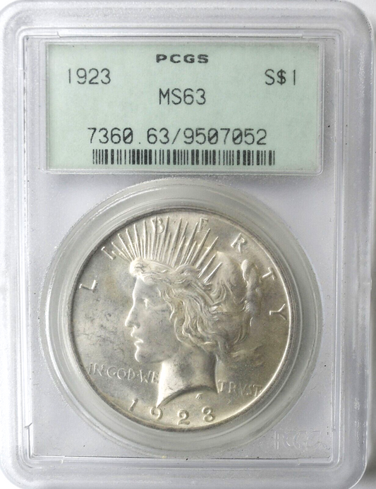 1923 $1 Peace Silver One Dollar US PCGS MS63 OGH
