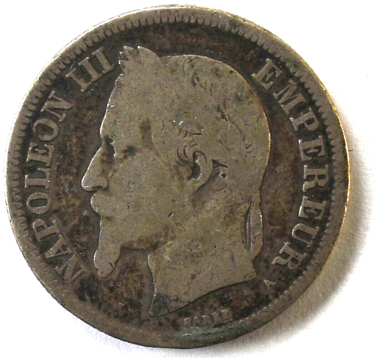 1869 A France 2 Two Francs Silver Coin KM# 807.1