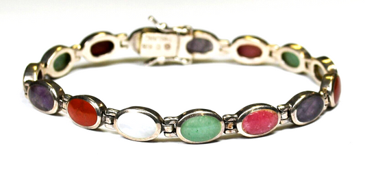 Sterling Silver SU Thailand Multi Stone Bracelet 6mm 7"