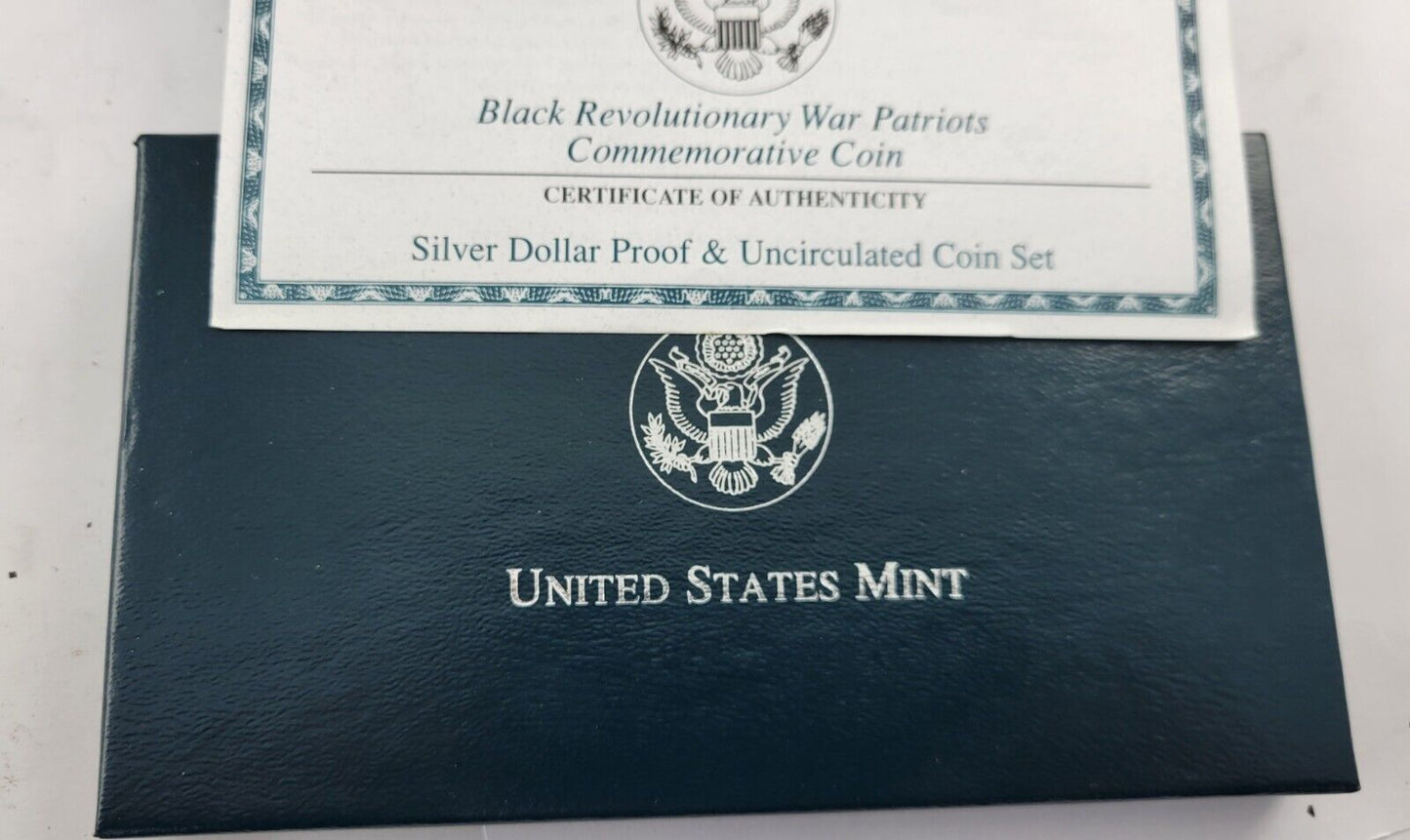 1998 S Black Revolutionary War Patriots Commemorative 2pc Silver Dollar Coin Set