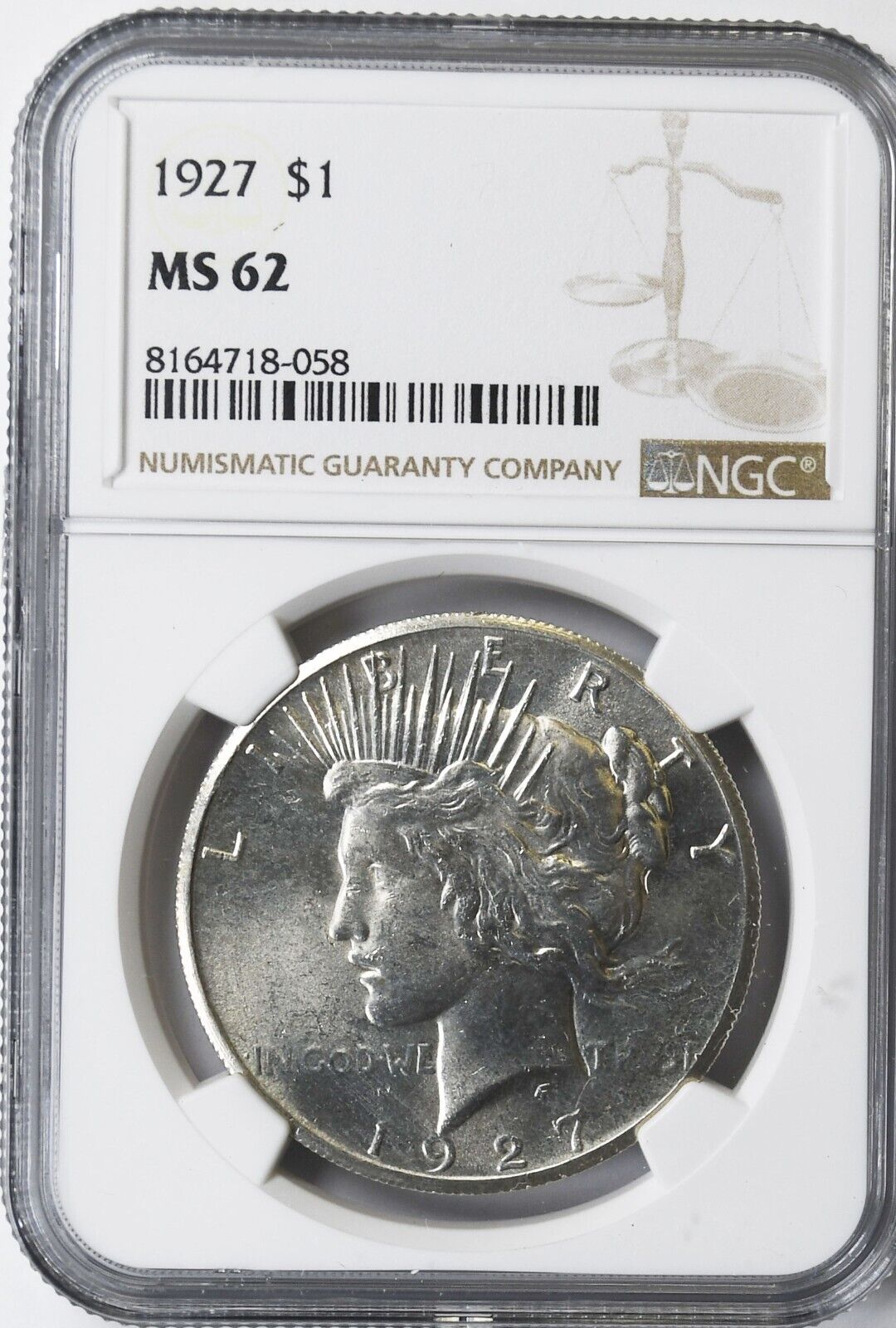 1927 $1 Peace Silver One Dollar US NGC MS62 Philadelphia