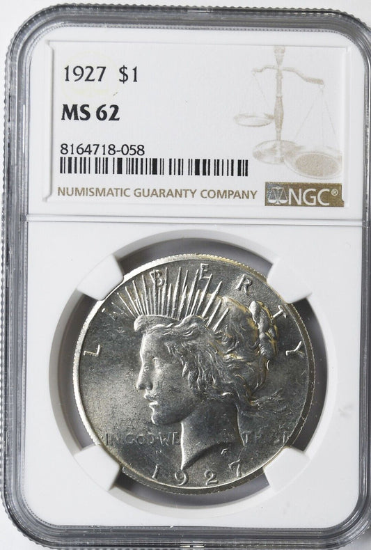 1927 $1 Peace Silver One Dollar US NGC MS62 Philadelphia
