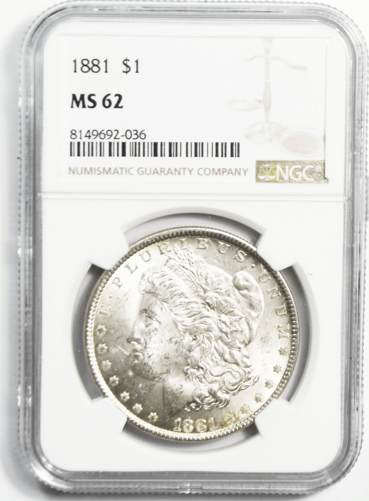 1881 $1 Morgan Silver Dollar MS62 NGC Uncirculated Philadelphia