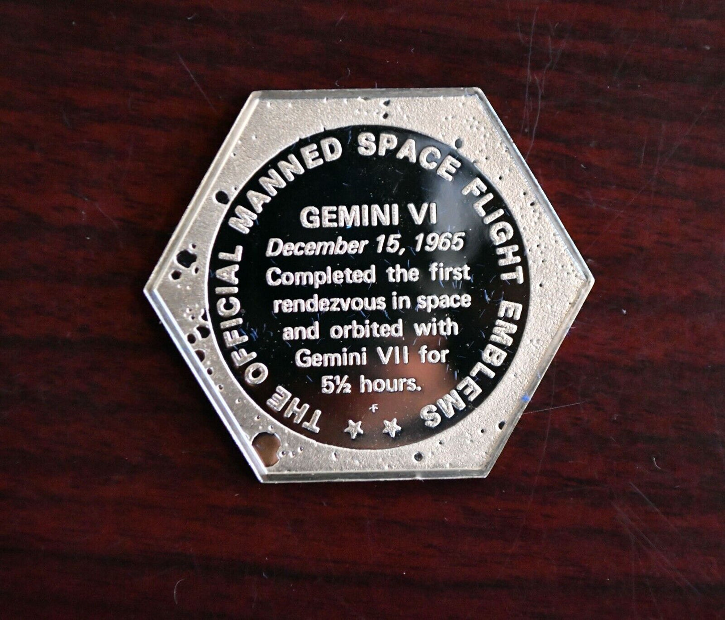 Gemini VI Franklin Mint Sterling Silver Dec. 15th 1965 Space Flight Emblem