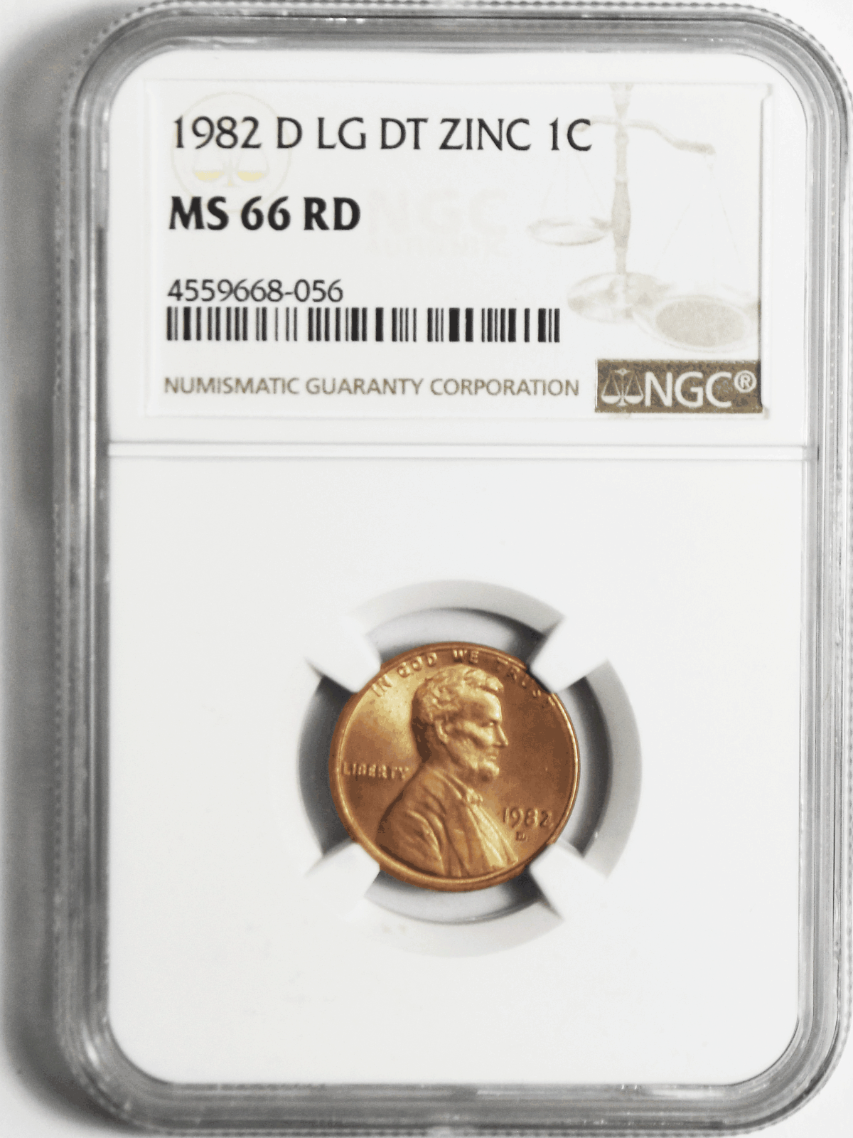1982 D 1c Lincoln Memorial Cent One Penny NGC MS 66 RD Large Date Zinc