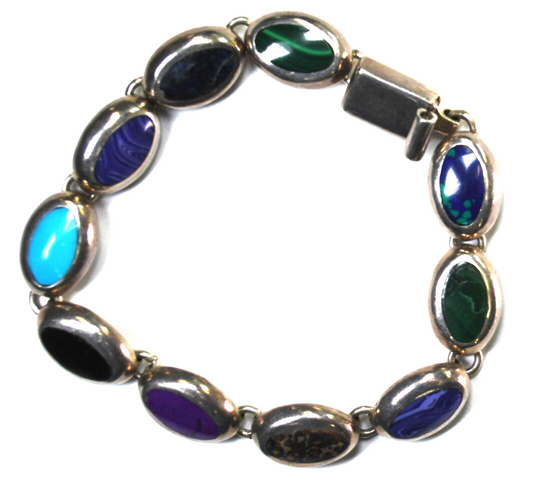 Sterling Silver TM-181 Multi Stone Oval Link Bracelet 11mm 8"
