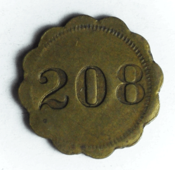 FJ Ernst Wilkes Barre PA Pennsylvania 5 Token #208  19mm