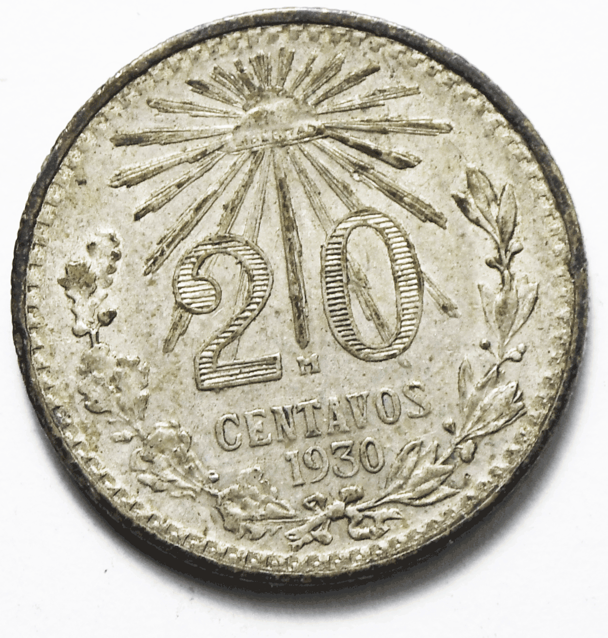 1930 Mexico Estados Unidos Mexicanos 20 Centavo Silver Coin KM# 438
