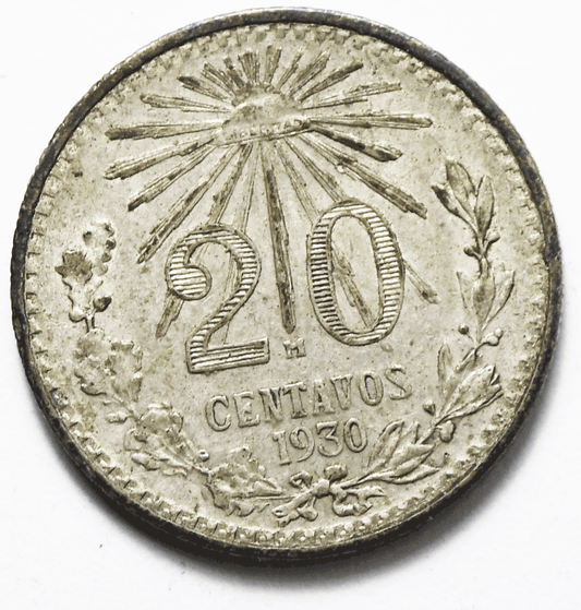 1930 Mexico Estados Unidos Mexicanos 20 Centavo Silver Coin KM# 438