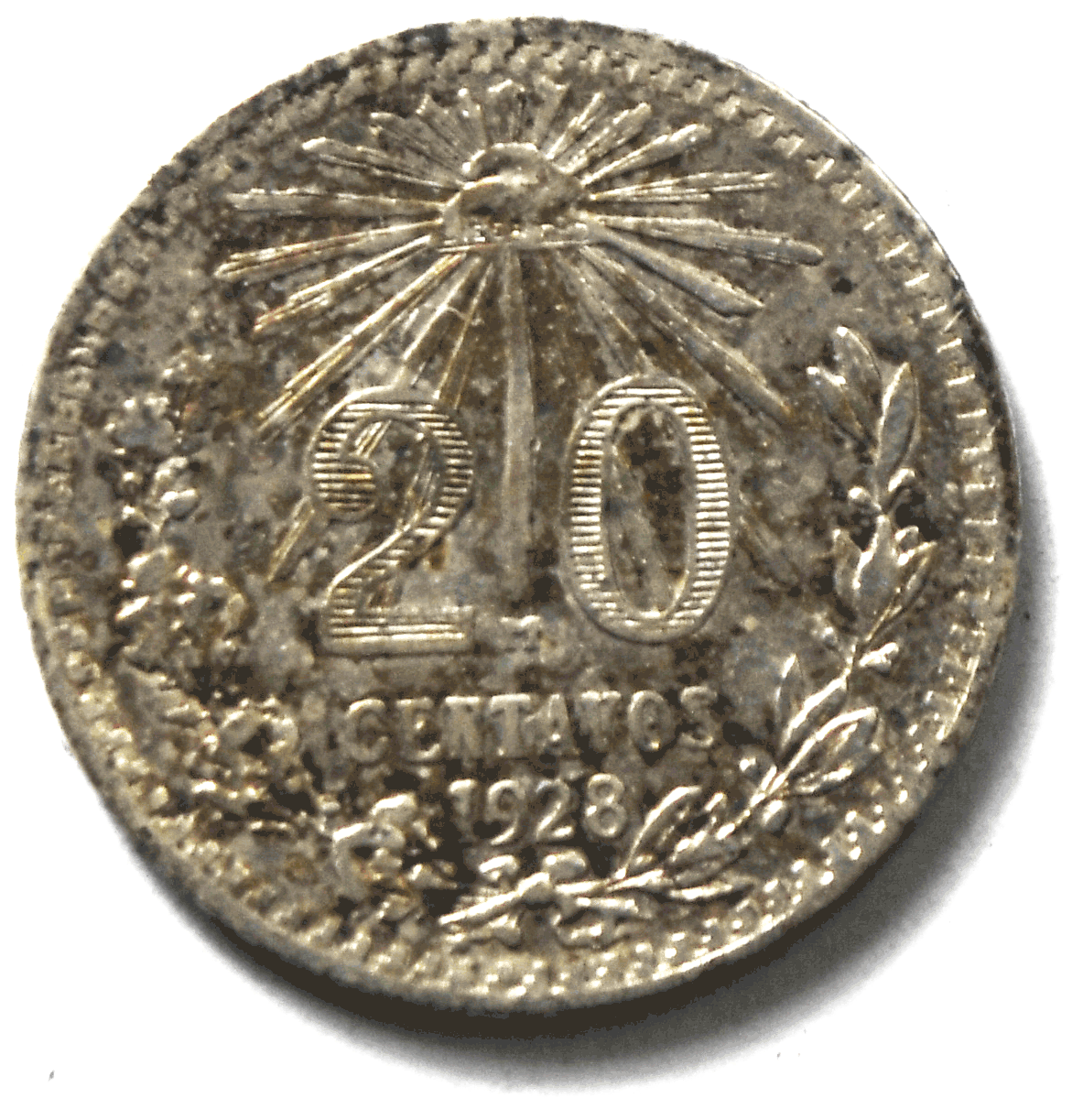 1935 Mexico Estados Unidos Mexicanos 20 Centavo Silver Coin KM# 438