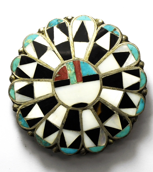 Sterling Silver Round Kachina Sun Face Belt 2-1/4" Buckle 38mm Belt