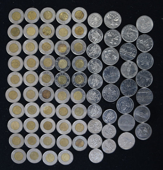81pc Canada $1 One $2 Toonies Dollars 50c Lot $130 Face Value 1968-1999