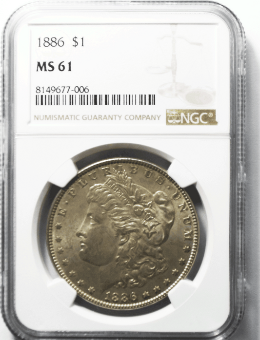 1886 $1 Morgan Silver Dollar MS61 NGC Uncirculated Philadelphia