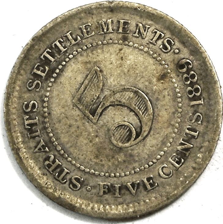 1889 Straits Settlements Silver Five 5 Cents KM# 10