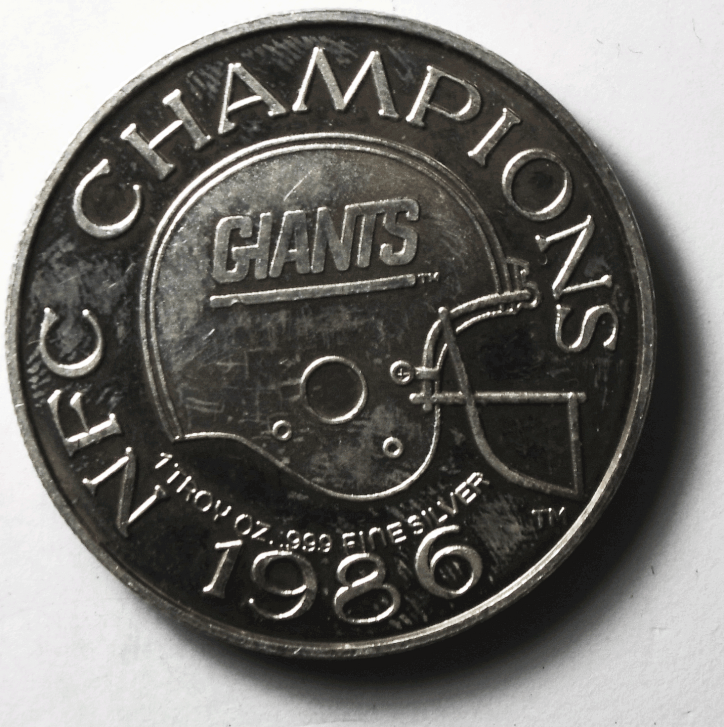 1986 New York Giants Stadium NFC Champions  .999 1 ozt. Silver Round