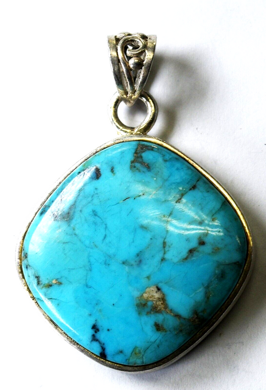 Sterling Silver NK Turquoise Rounded Square Pendant 47mm x 32mm