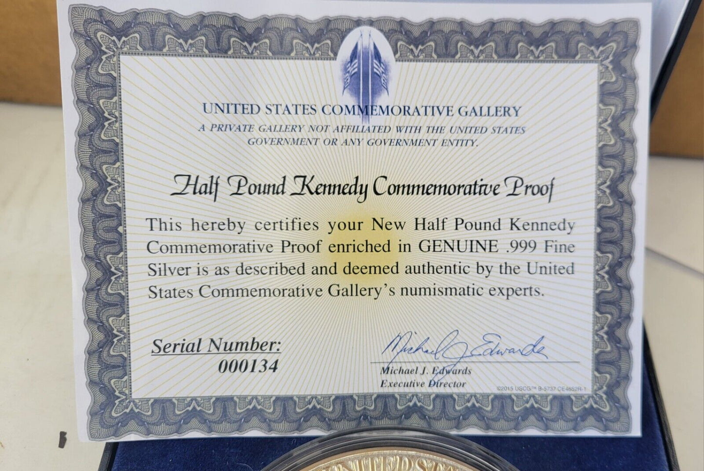 John F Kennedy Half Pound Silver Plated Commemorative w/1964 90% Half Dollar