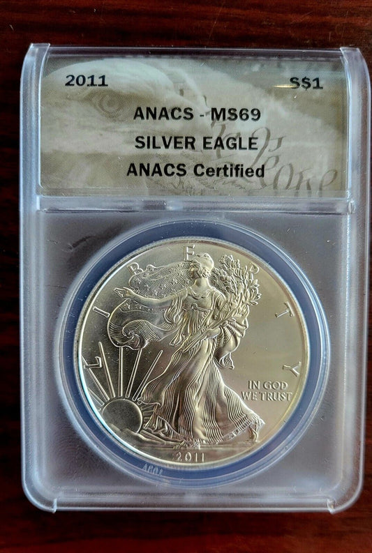 2011 (P) $1 American Silver Eagle ANACS MS69 Silver Dollar .999 Fine Silver 1oz.