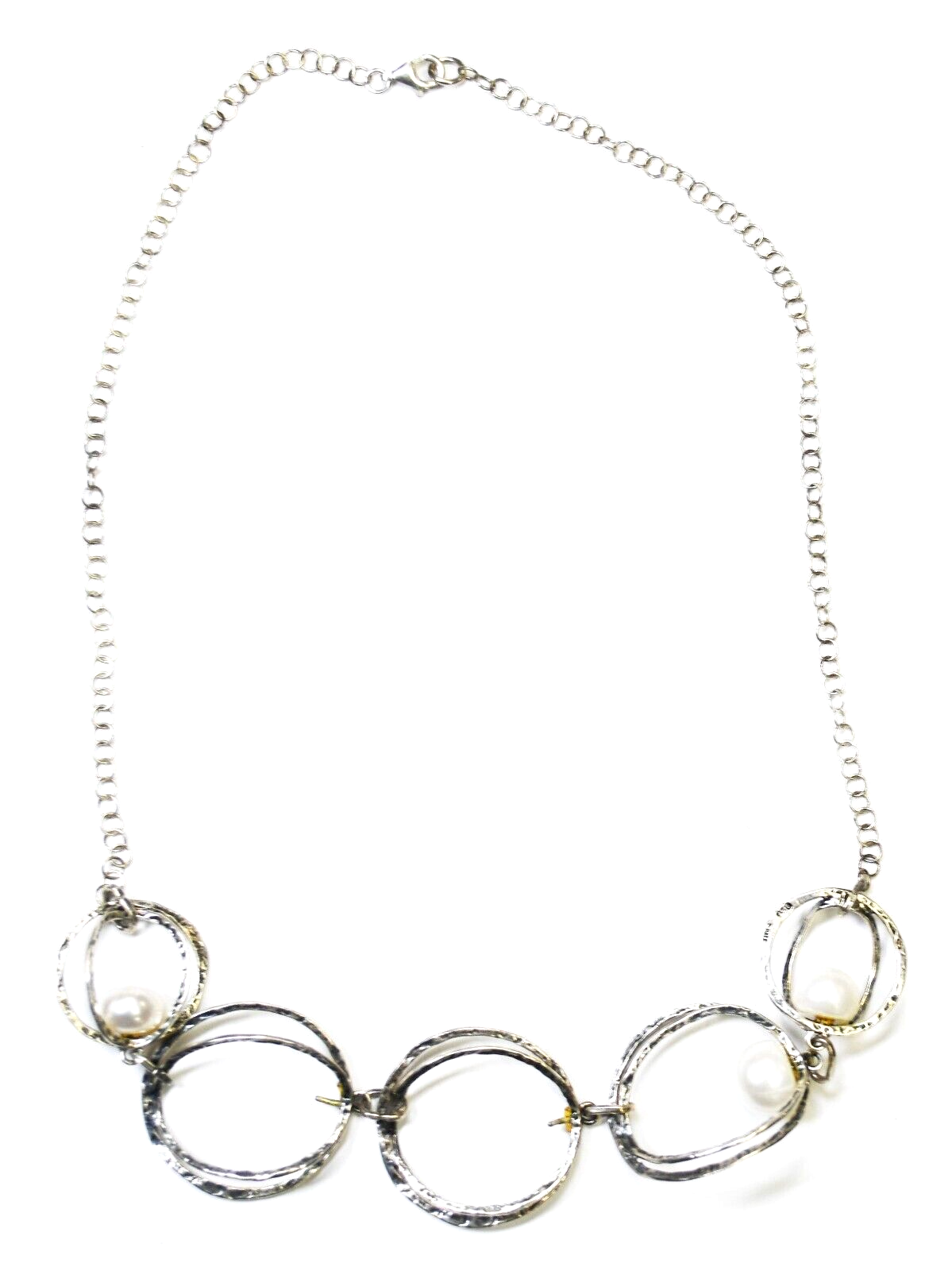 Sterling Regina Lane Hammered Hoop Pearl Necklace 27mm 18"