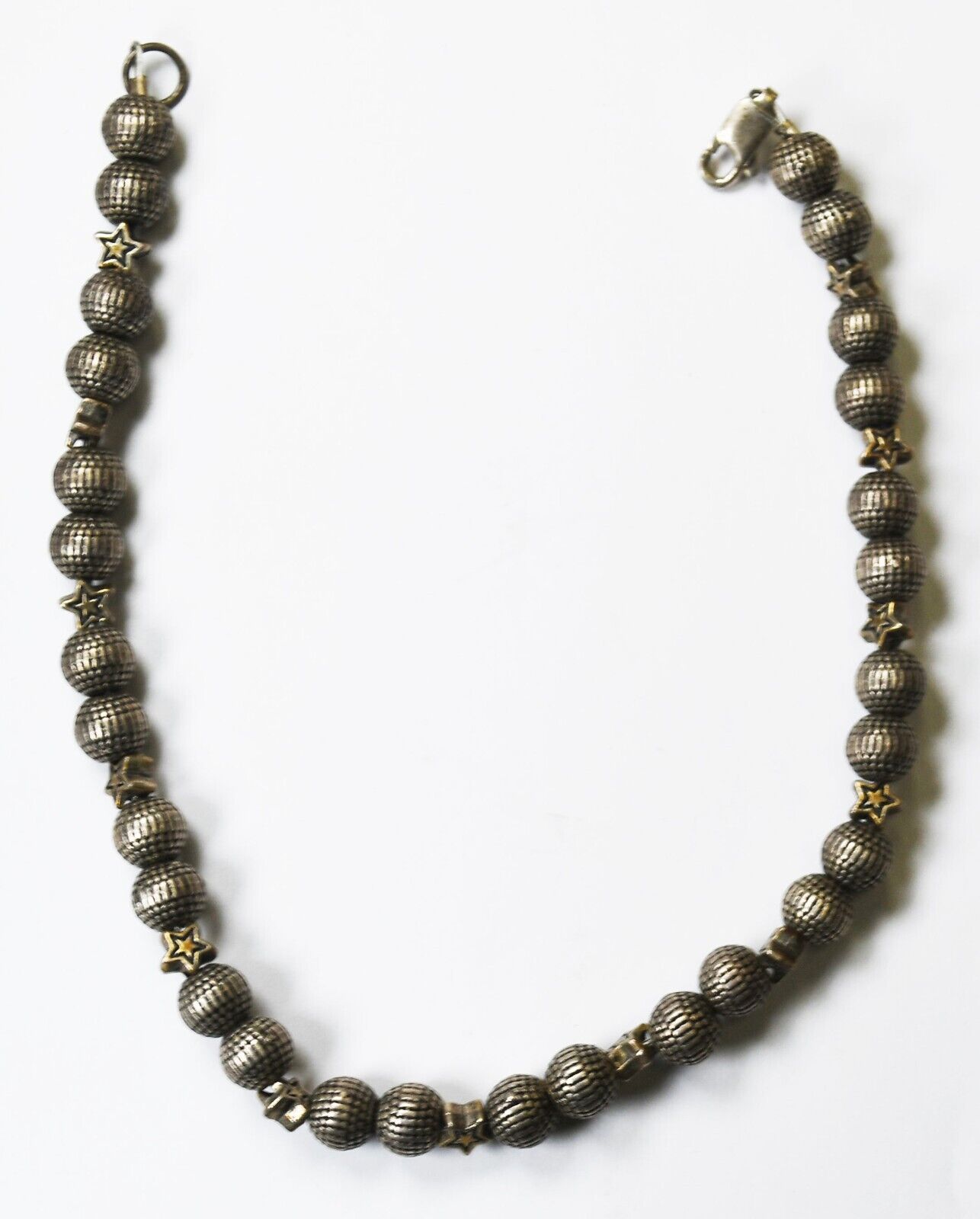 Sterling Silver Dot Sphere Star Beaded Bracelet 6mm 9"