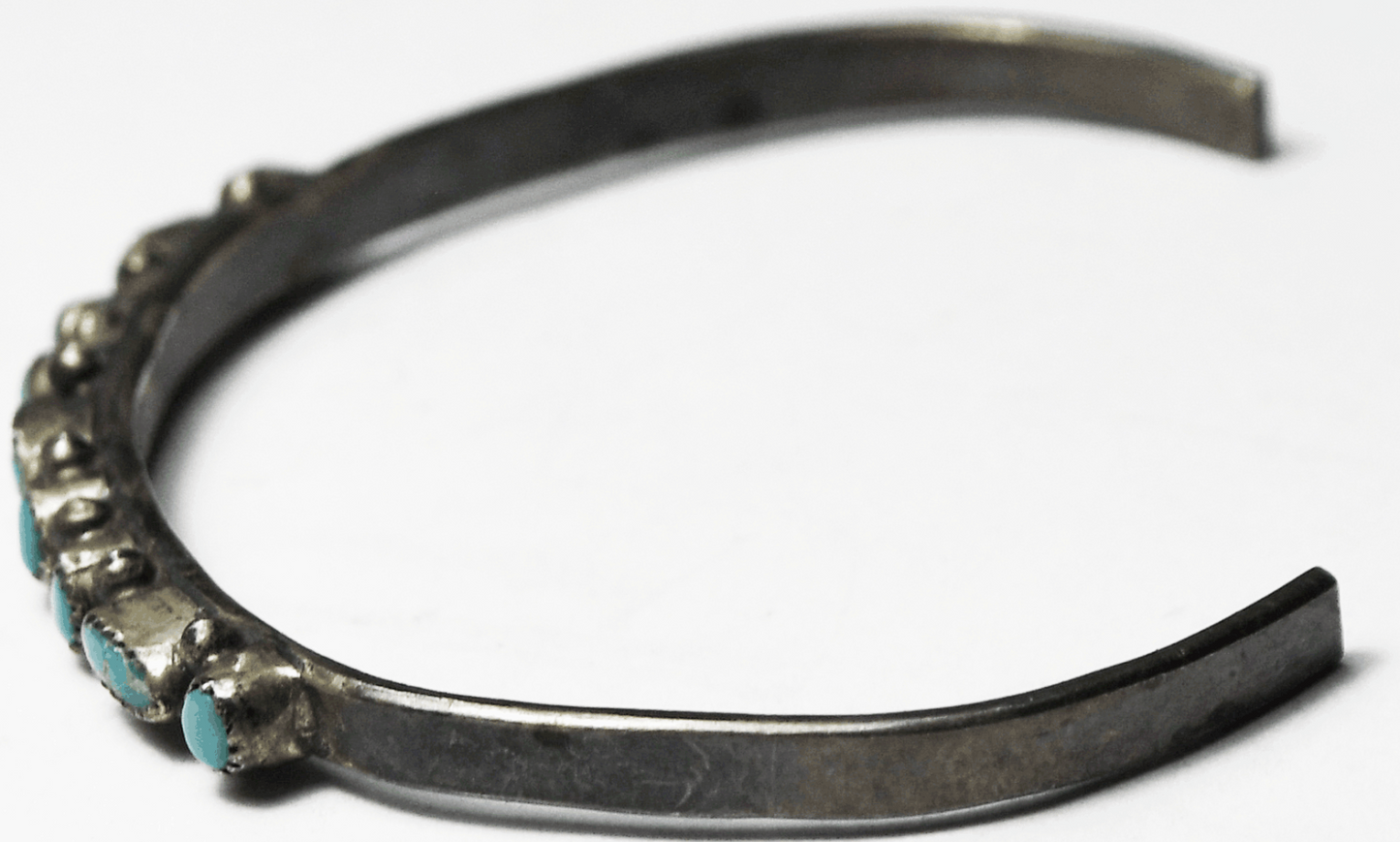 Sterling Silver Antique Small Child's Turquoise Row Cuff 4mm Bracelet 5" Wrist