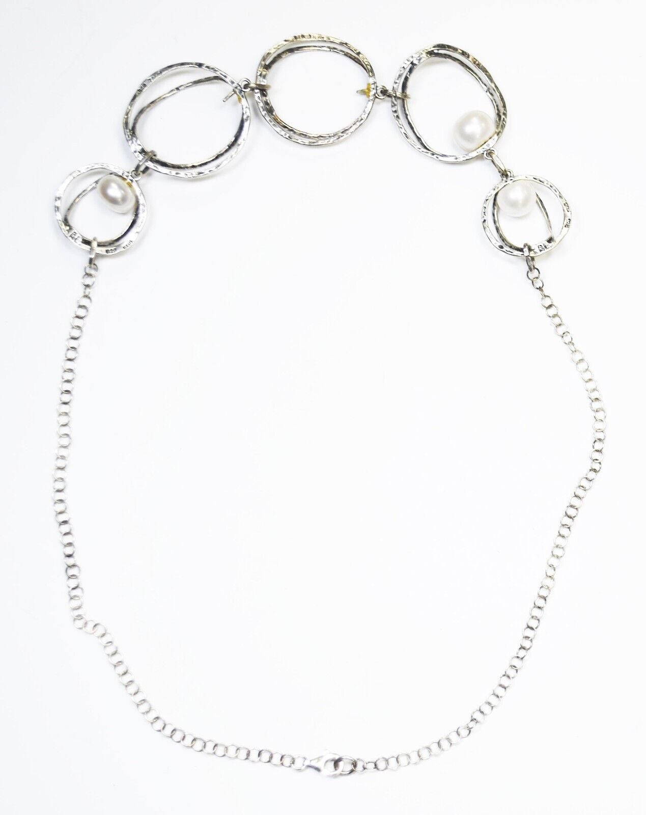 Sterling Regina Lane Hammered Hoop Pearl Necklace 27mm 18"