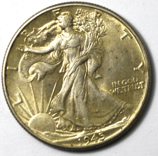 1945 50c Walking Liberty Silver Half Dollar Fifty Cents Philadelphia AU