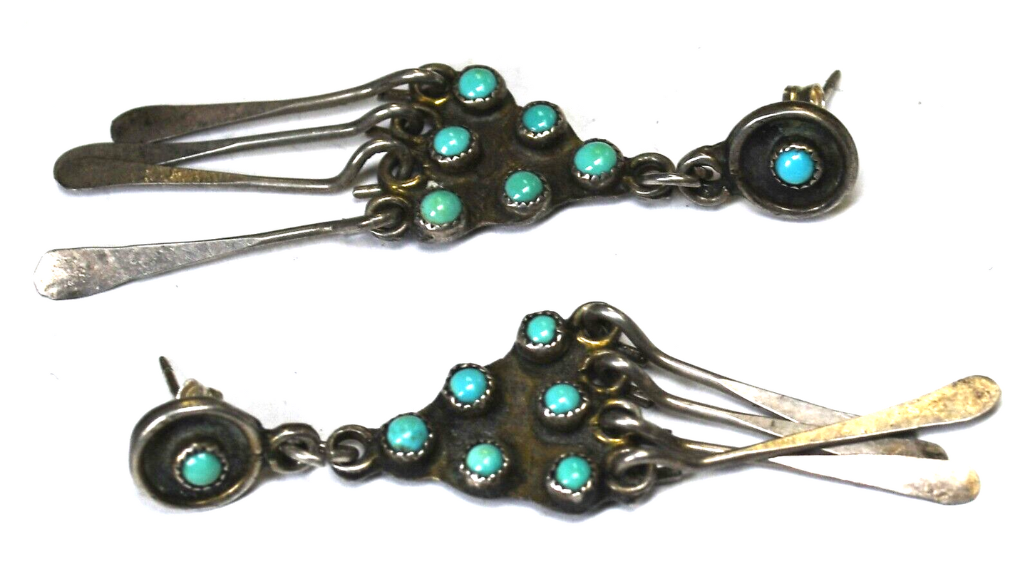 Sterling Triangle Turquoise Cluster Dangle Chandelier Earrings 56mm x 15mm