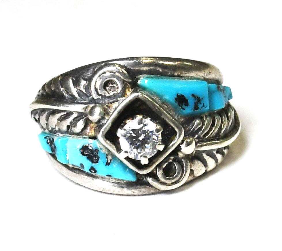 Sterling Silver CW Cheryl Wadsworth Turquoise CZ Ring 14mm Size 5