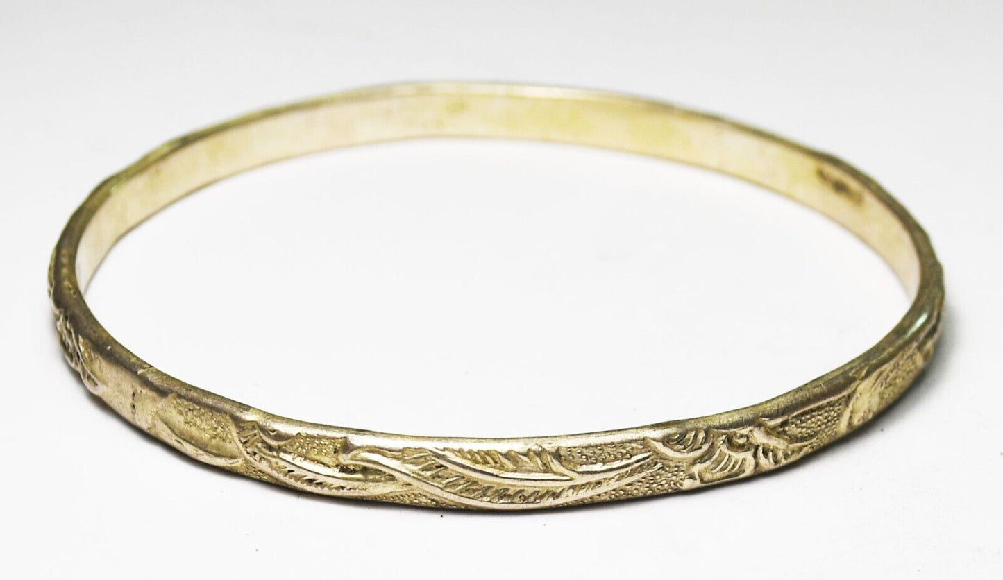 Sterling Silver Flower Leaf Floral Bangle 5mm Medium Bracelet 19g