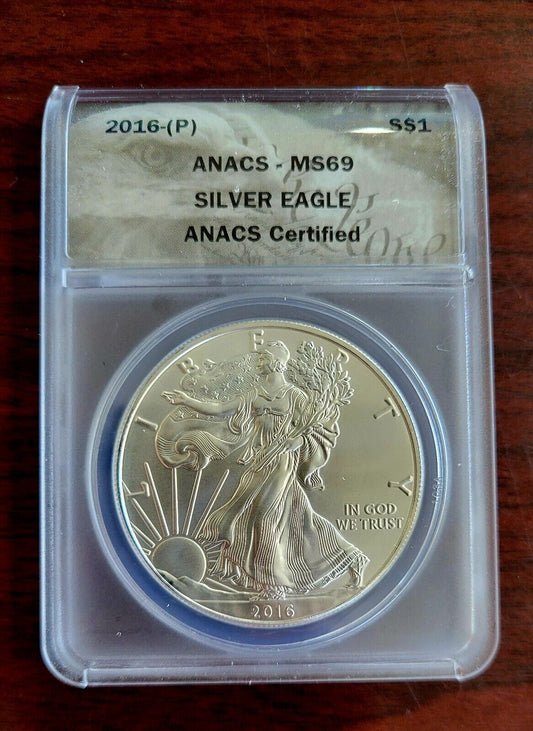 2016 (P) $1 American Silver Eagle ANACS MS69 Silver Dollar .999 Fine Silver 1oz.
