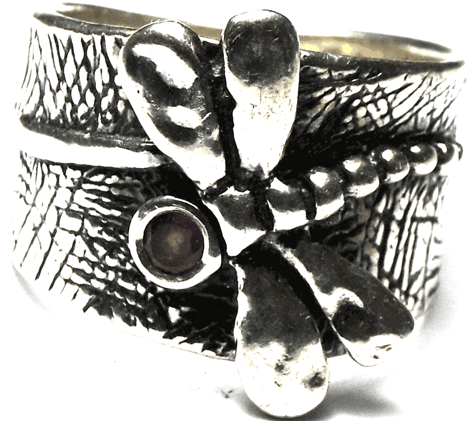 Or Paz Sterling Silver Red Rhodolite Dragonfly Ring 18mm Size 8-1/2