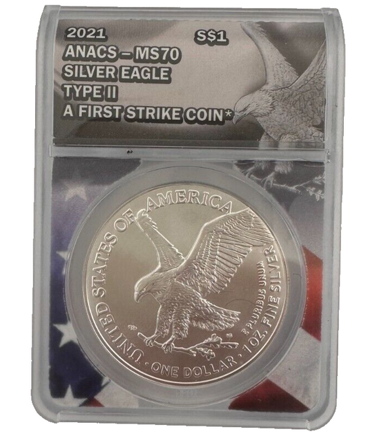 2021 Type 2 American Silver Eagle ANACS MS70 $1 Coin 1oz .999 Silver