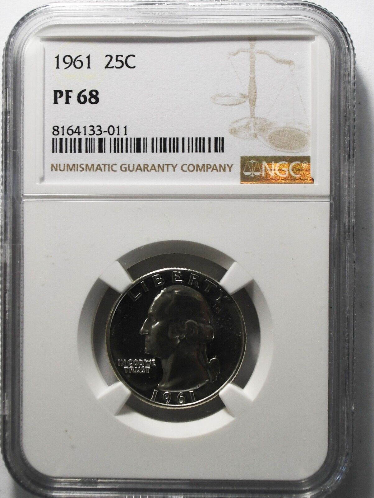 1961 25c Washington Proof Silver Quarter Dollar NGC PF68