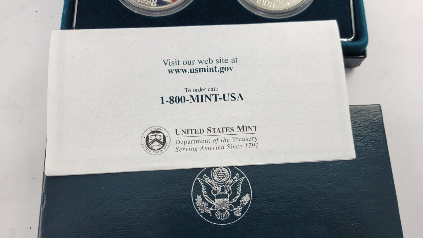 1998 S Black Revolutionary War Patriots Commemorative 2pc Silver Dollar Coin Set