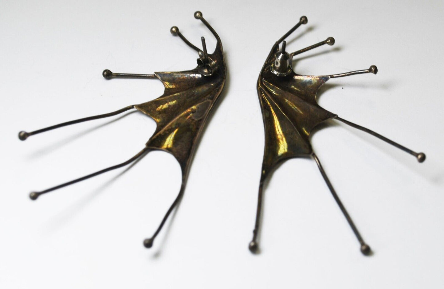 Sterling Dragon Bat Wing Halloween Angry Butterfly Earrings 80mm x 40mm