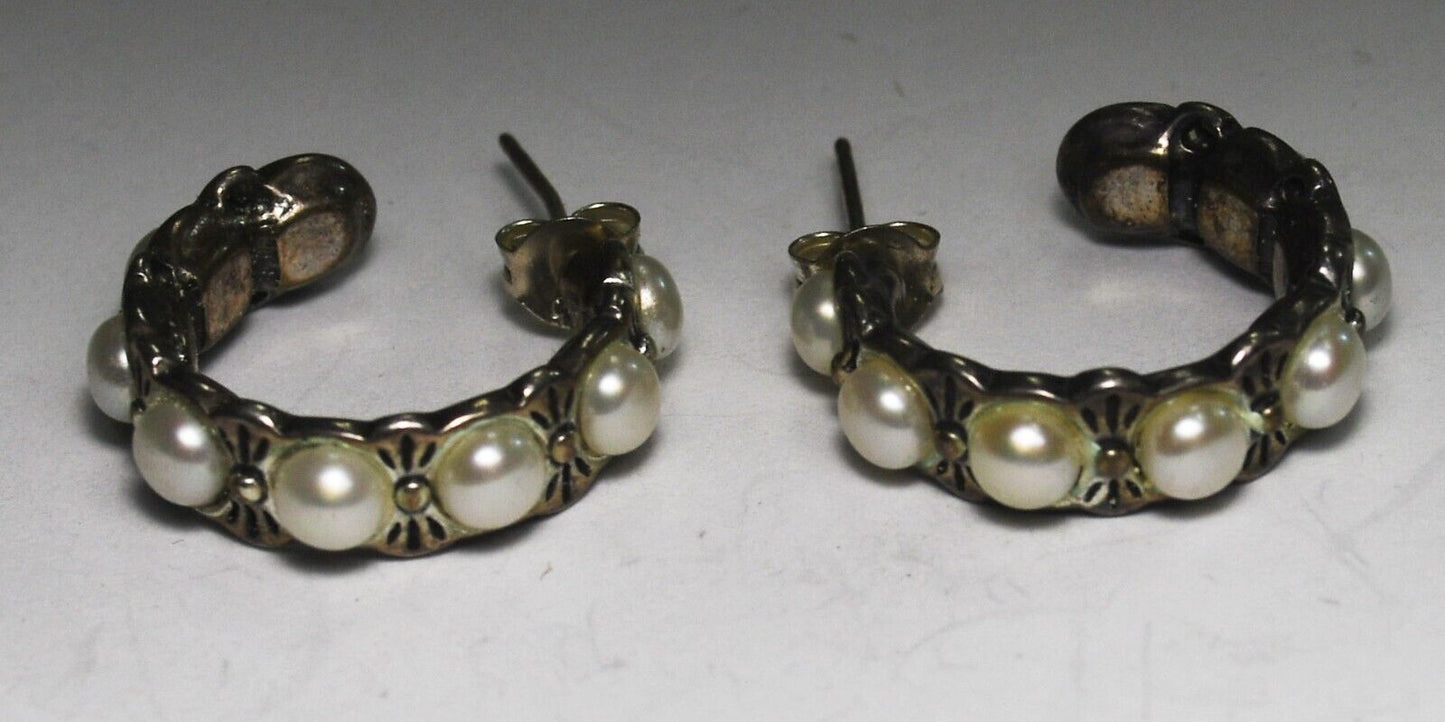 Sterling Silver Shube Pearl Hoop Earrings 6mm x 20mm