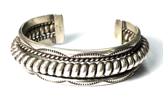 Sterling Silver Tahe Signed 5 Part Twist 18mm Cuff Bracelet 6-3/4" Wrist