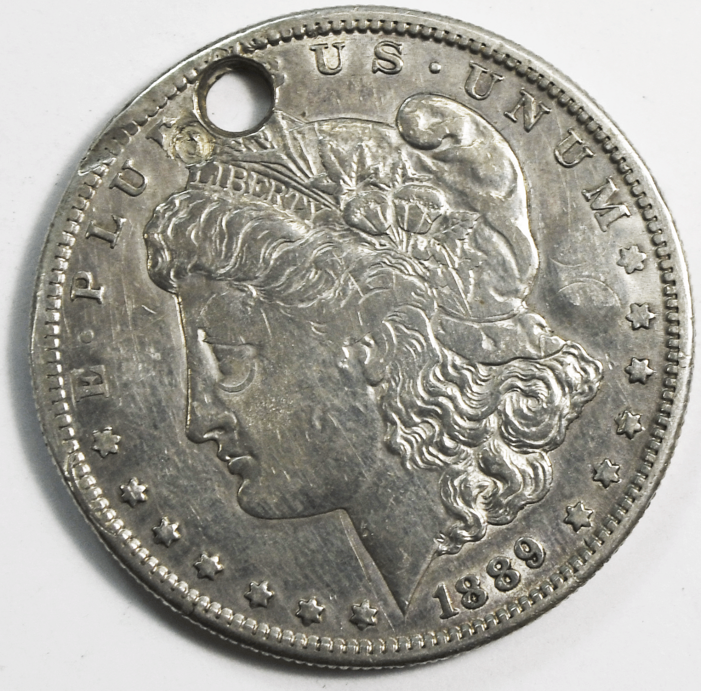 1889 $1 Morgan American Silver One Dollar US Coin Counterstamp O.A.M.C Holed