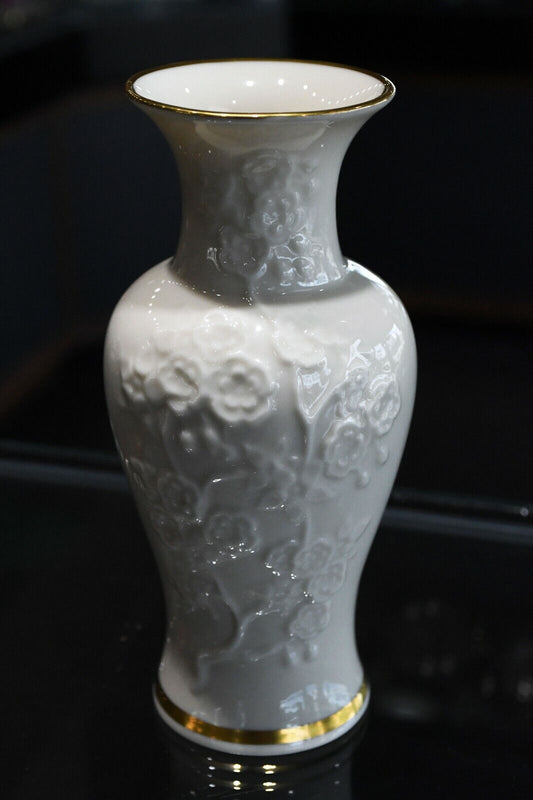 Lenox Ming Blossom Porcelain Gold Rimmed Vase 6 1/4" Made in USA