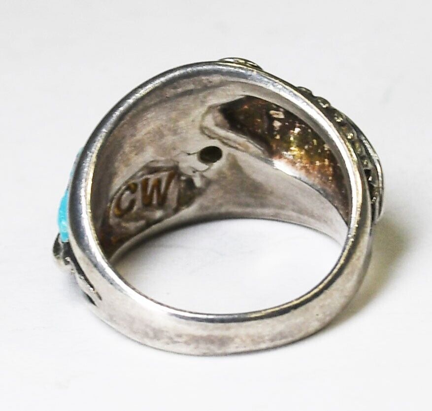 Sterling Silver CW Cheryl Wadsworth Turquoise CZ Ring 14mm Size 5