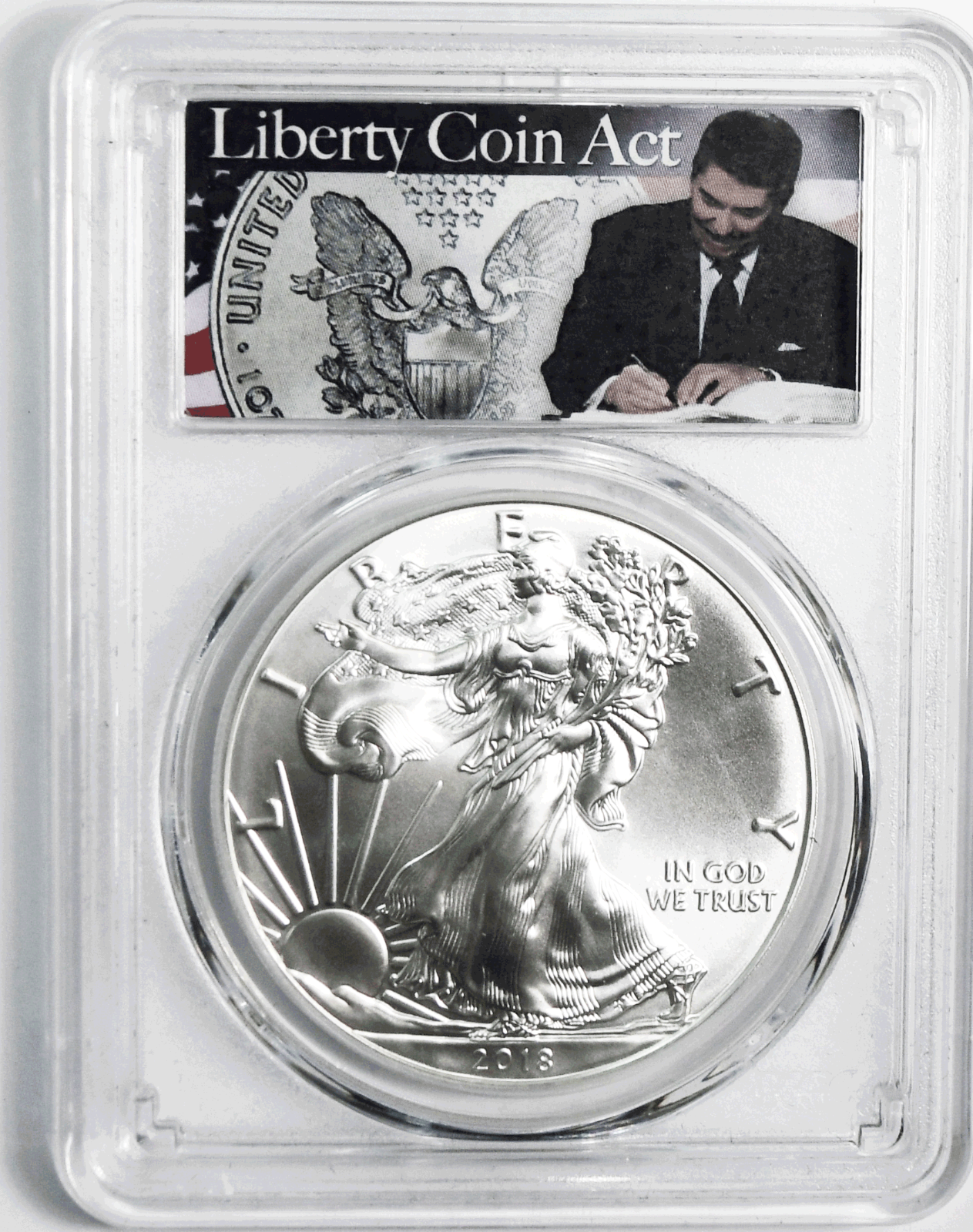 2018 $1 American Silver Eagle 1oz Fine PCGS Liberty Coin Act Label MS70 FS