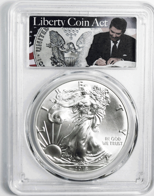 2018 $1 American Silver Eagle 1oz Fine PCGS Liberty Coin Act Label MS70 FS