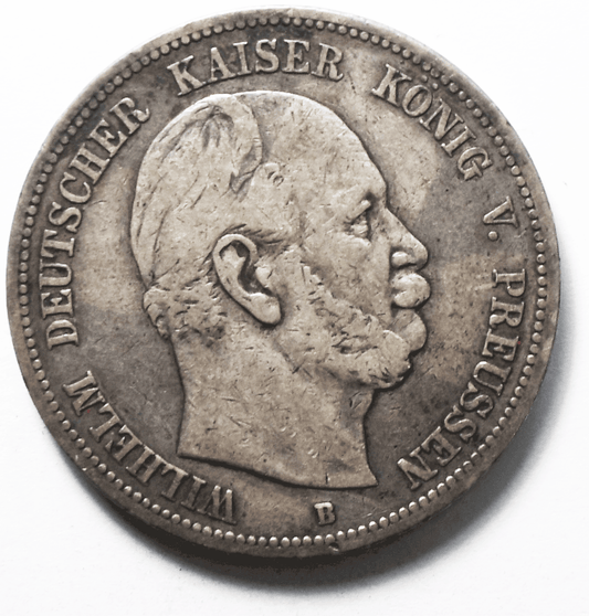 1876 B German States Prussia 5 Mark Silver Coin KM# 503