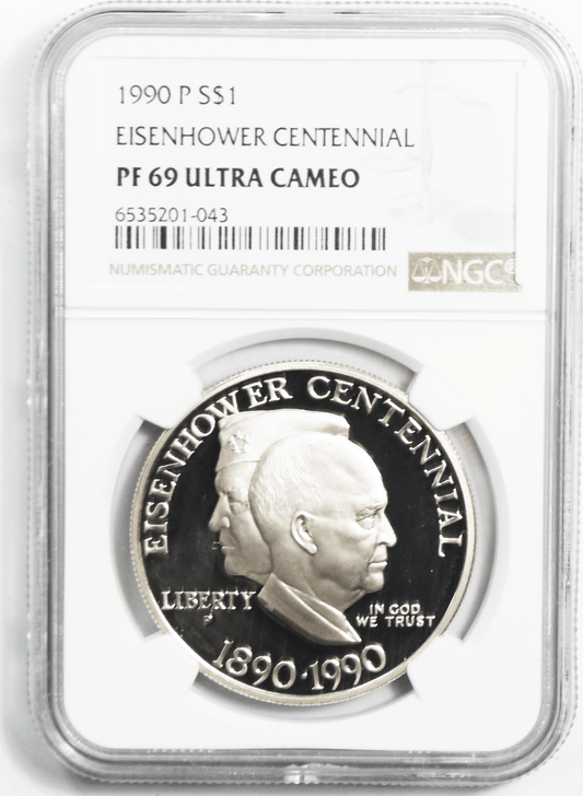 1990 S $1 Eisenhower Commemorative Silver One Dollar PF69 Ultra Cameo NGC
