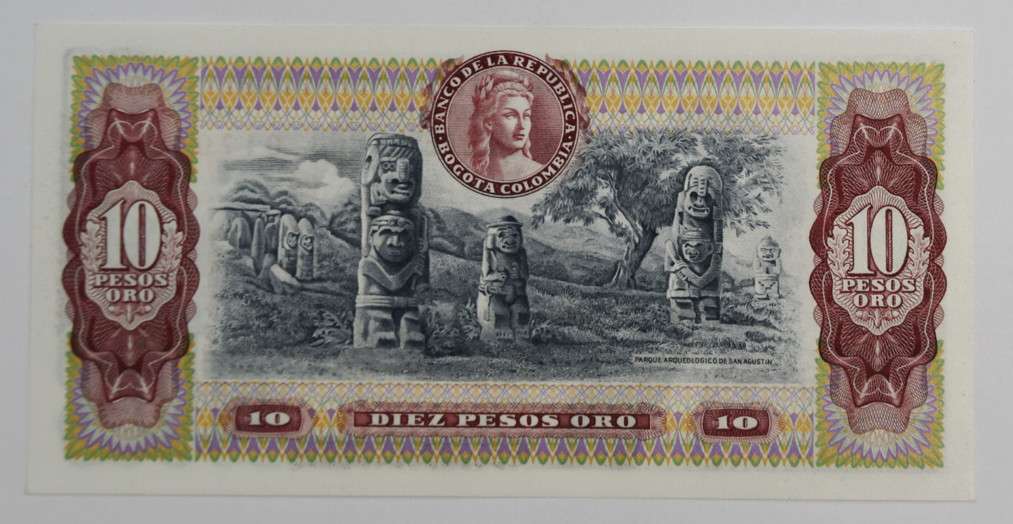 1980 10 Ten Pesos Colombia Banknote Uncirculated 01795535